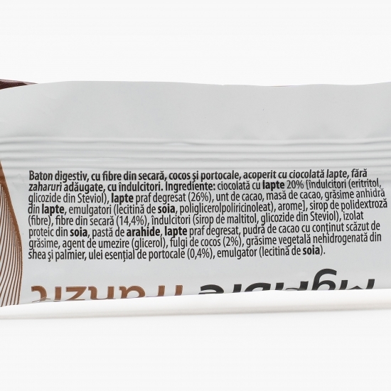 Baton digestiv cu fibre din secară, cocos și portocale, fără zahăr adăugat, cu îndulcitor 40g
