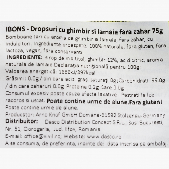 Dropsuri cu ghimbir și lămâie fără zahăr 75g