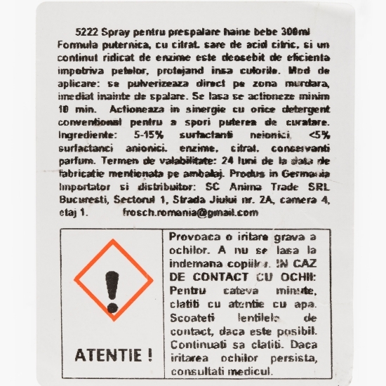 Spray pentru prespălare haine bebeluși, 0.3l