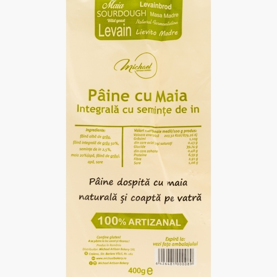 Pâine integrală cu maia și semințe de in 400g