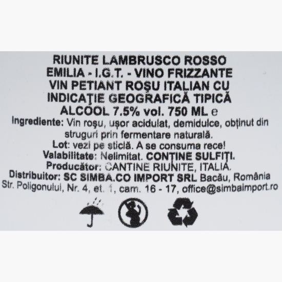 Vin petiant Lambrusco Emilia IGT, Butterfly, roșu demidulce, 7.5%, 0.75l