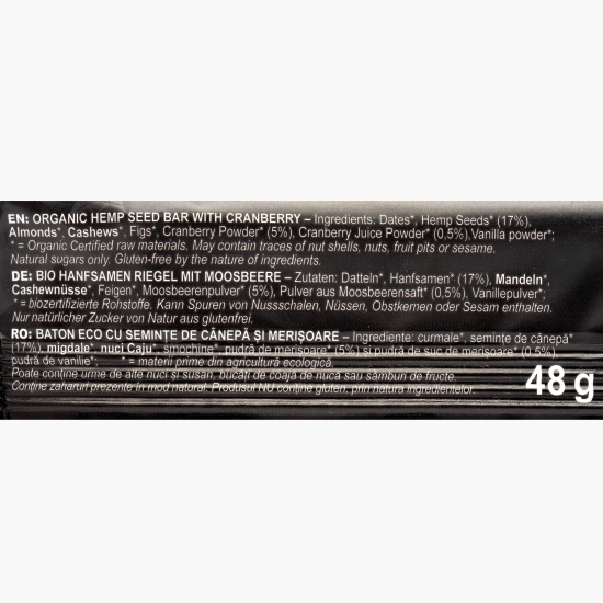 Baton eco din semințe de cânepă cu merișoare Hemp Up 48g
