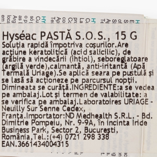 Pastă SOS Hyseac pentru pielea cu tendință de îngrășare, 15 g  