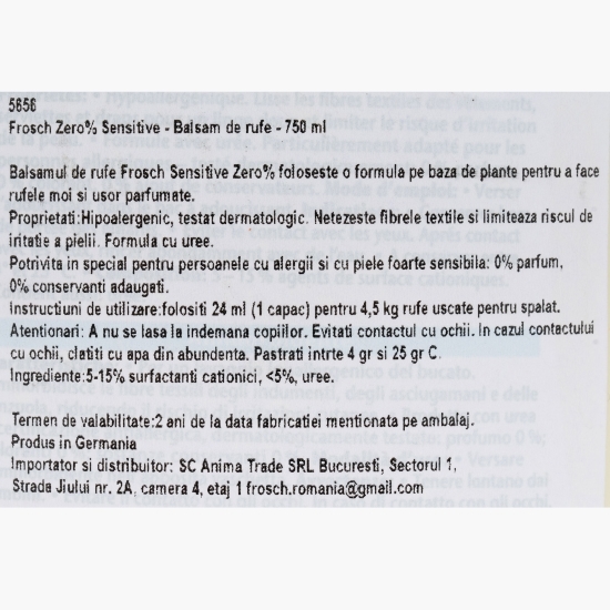Balsam de rufe eco, hipoalergenic, Sensitive Zero%, 31 spălări, 0.75l