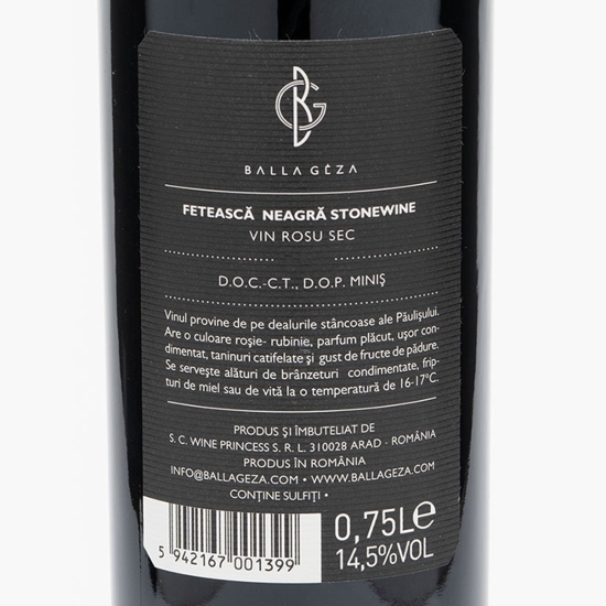 Vin roșu sec Stone Wine Fetească Neagră, 14.5%, 0.75l