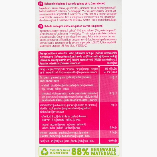 Băutură ecologică din quinoa și orez italian 1l