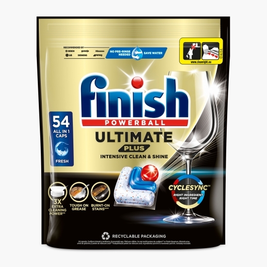 Detergent capsule pentru mașina de spălat vase Finish Ultimate Plus, 54 spălări