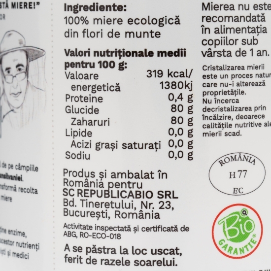 Miere crudă ecologică din flori de munte 700g