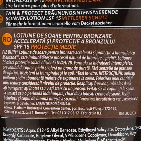 Loțiune cu protecție solară pentru bronzare accelerată SPF 15, 150ml