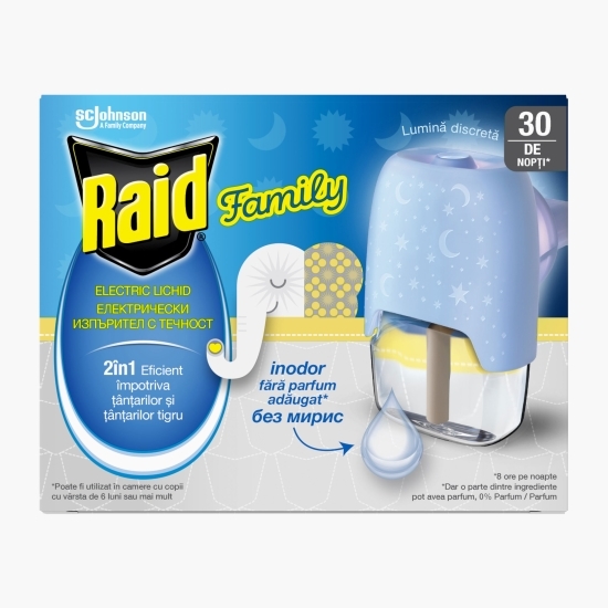 Aparat electric lichid împotriva țânțarilor, lumină discretă, Family Liquid, 21ml, 30 nopți