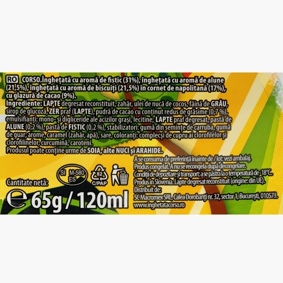 Înghețată cu fistic, alune, biscuiți cu glazură de cacao, 120ml (65g)