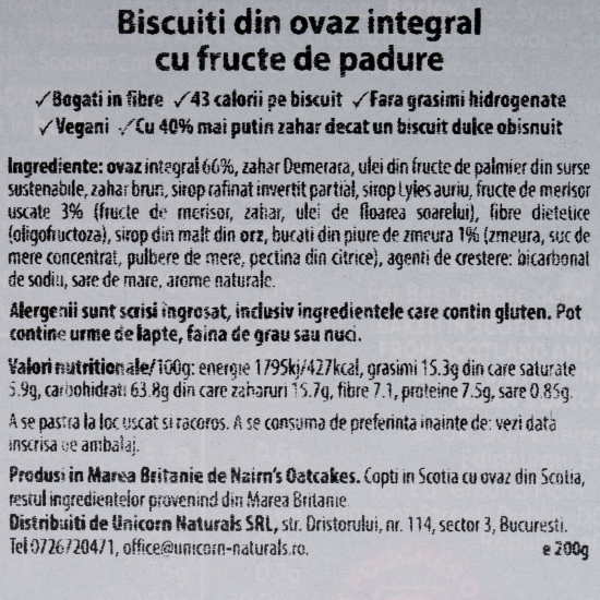 Biscuiți din ovăz integral cu fructe de pădure 200g