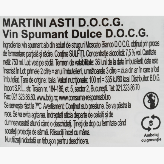 Vin spumant dulce Asti, 7.5%, 0.75l