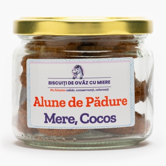 Biscuiți de ovăz cu miere, alune de pădure, cocos și mere, fără zahăr 120g
