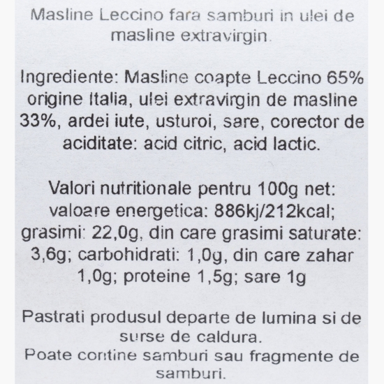 Măslinescu - Măsline negre Leccino fără sâmburi, condimentate, în ulei de măsline extravirgin, by Măslinescu, 280g