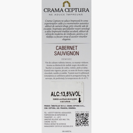Vin roșu demisec Cervus Cabernet Sauvignon, 13.5%, bag in box 3l