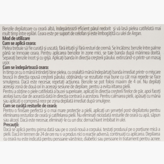 Benzi depilatoare pentru față, cu ulei de argan