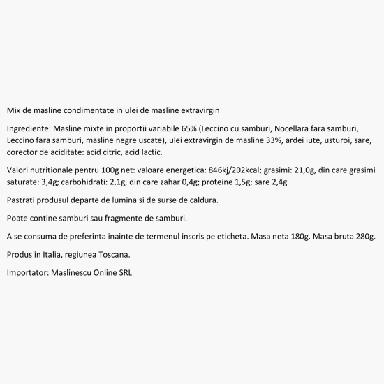 Măslinescu - Mix de măsline condimentate în ulei de măsline extravirgin, 280g