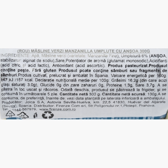 Măsline verzi Manzanilla umplute cu anșoa 300g