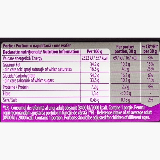Napolitană de cacao cu cremă de lapte Noir 30g