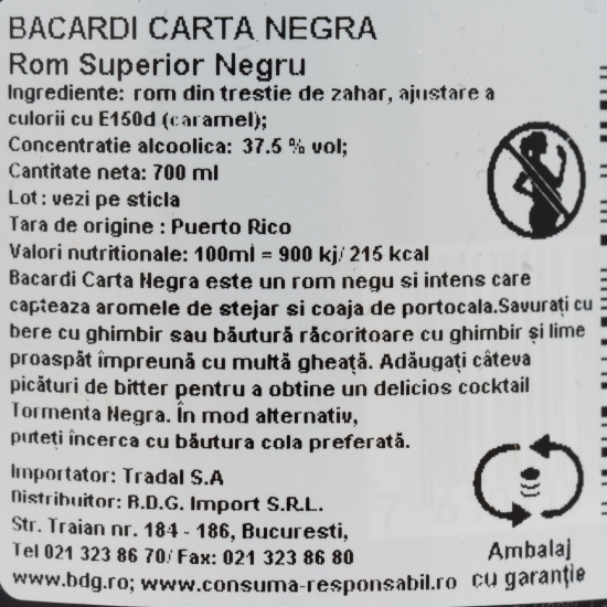 Rom Carta Negra, 37.5%, 0.7l