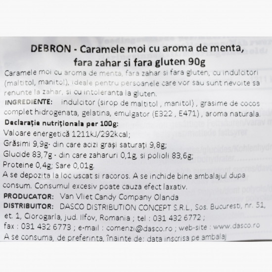 Caramele moi cu aromă de mentă, fără zahăr 90g