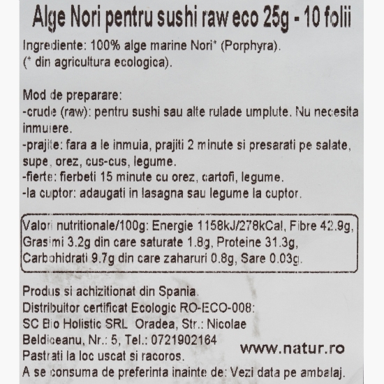 Alge nori eco pentru sushi, 25g, 10 foi