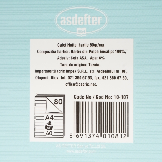 Caiet dictando School, A4, capsat, 80 file, 60 g/mp, diverse culori