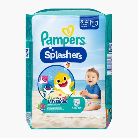 Scutece chiloțel pentru apă Splashers Baby Shark, mărimea 3-4, 6-11kg, 12 buc