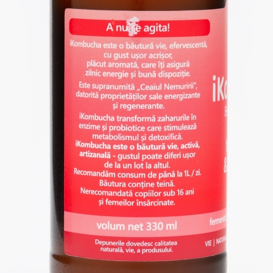 Kombucha băutură probiotică energizantă cu trandafir și hibiscus 330ml