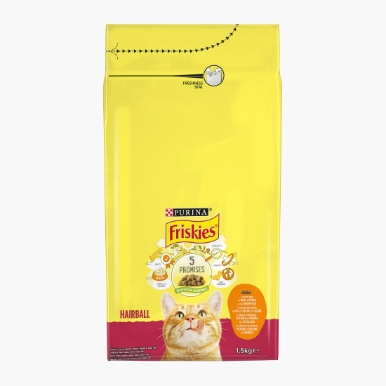 Hrană uscată pentru pisici Hairball, 1.5kg, cu pui și legume