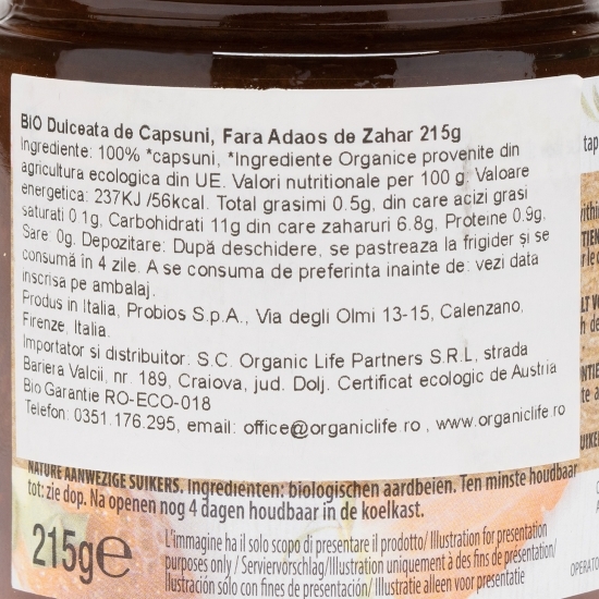 Dulceață de căpșuni eco fără zahăr 215g