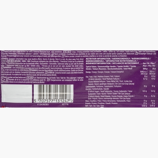 Baton proteic fără zahăr adăugat cu bucăți de arahide și caramel 55g