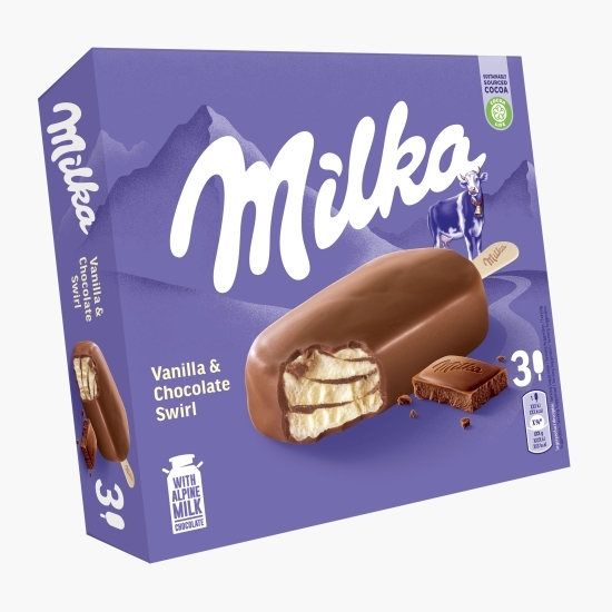 Înghețată de vanilie și un amestec de ciocolată cu lapte 3x90ml (3x65g)