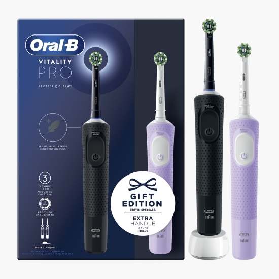 Set 2 x Periuță de dinți electrică Vitality Pro, negru/violet