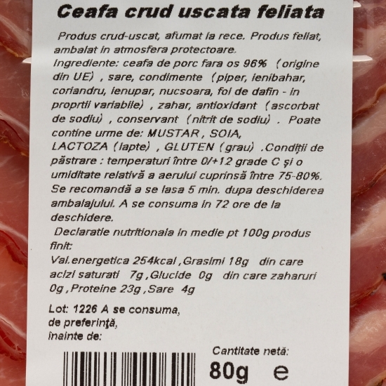 Ceafă crud-uscată, feliată 80g