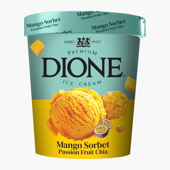 Sorbet de mango cu sos cu aromă de fructul pasiunii și semințe de chia, 475ml (370g)