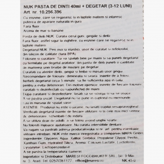 Pastă de dinți 40 ml + degetar 3-12 luni