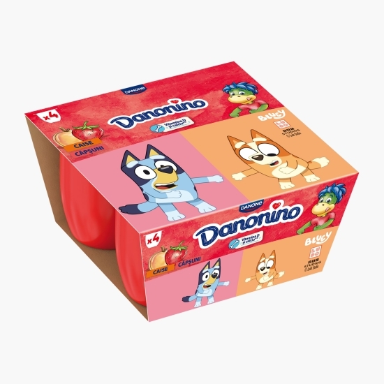 Brânzică de vaci pentru copii cu piure de căpșuni și caise 4x50g