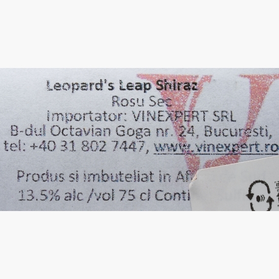 Vin roșu sec Shiraz, 13.5%, 0.75l