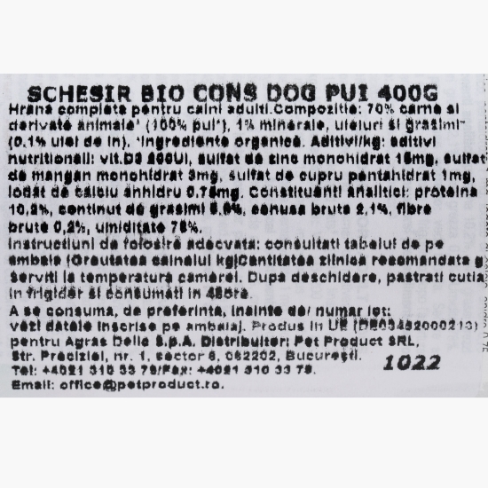 Hrană umedă eco pentru câini, 400g, cu pui