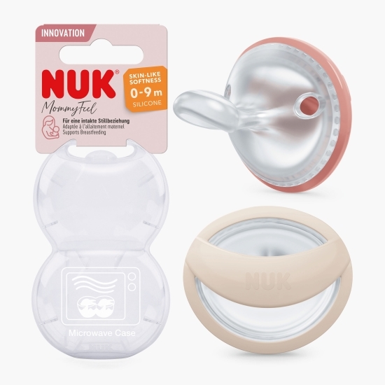 Suzete din silicon Mommy Feel, 0-9 luni, Roșu & Crem, 2 buc