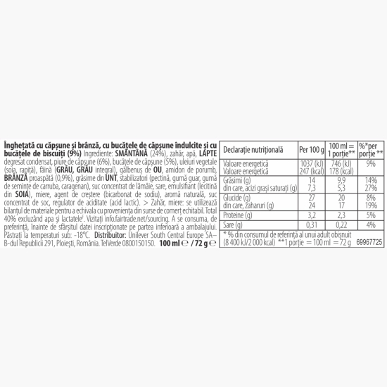 Înghețată cu căpșuni și cheesecake, 100ml (72g)