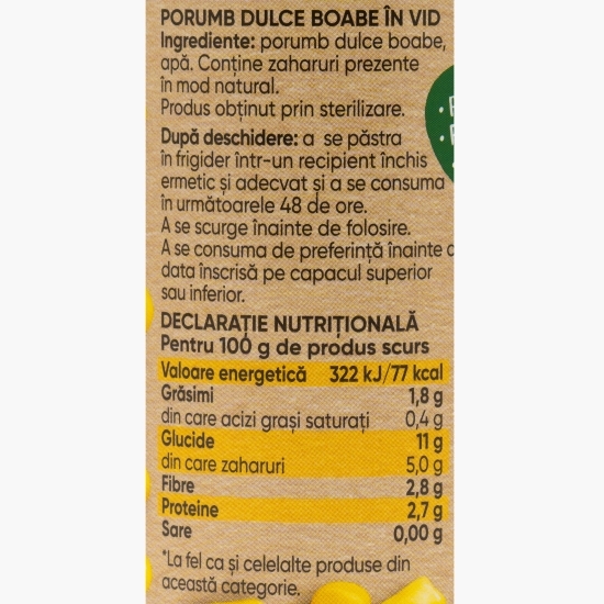 Porumb Gold fără adaos de zahăr și sare 110g