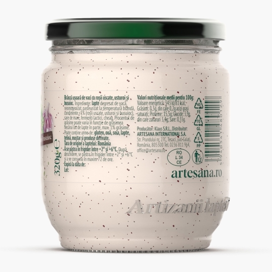 Brânză ușoară de vaci cu roșii uscate, usturoi și busuioc 320g