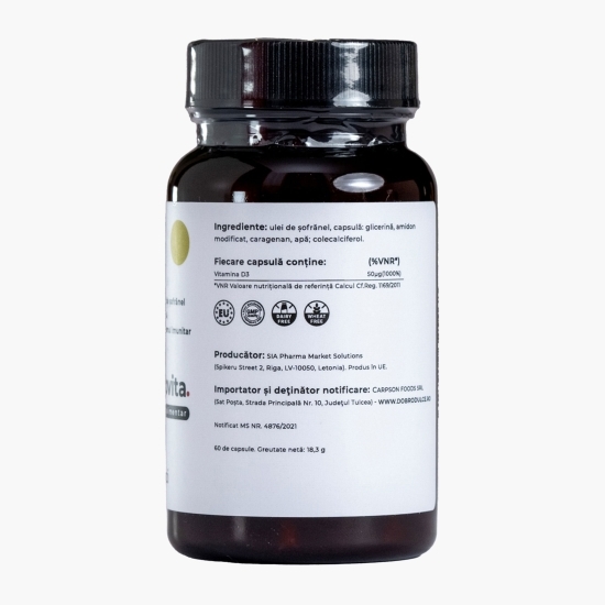 Vitamina D3 2000UI, în ulei de șofrănel, 60 capsule