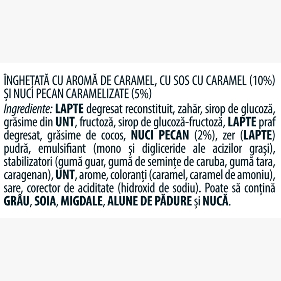 Înghețată cu aromă de vanilie, sos de caramel și nuci pecan caramelizate, 450ml (270g)