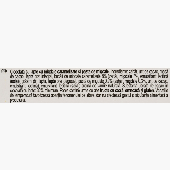 Ciocolată cu lapte și migdale caramelizate 80g