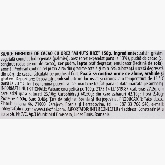 Tabletă ciocolată cu orez expandat 150g
