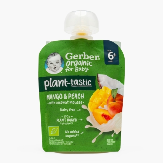 Desert ecologic cu mango și piersici, cu mousse de cocos 80g, +6 luni